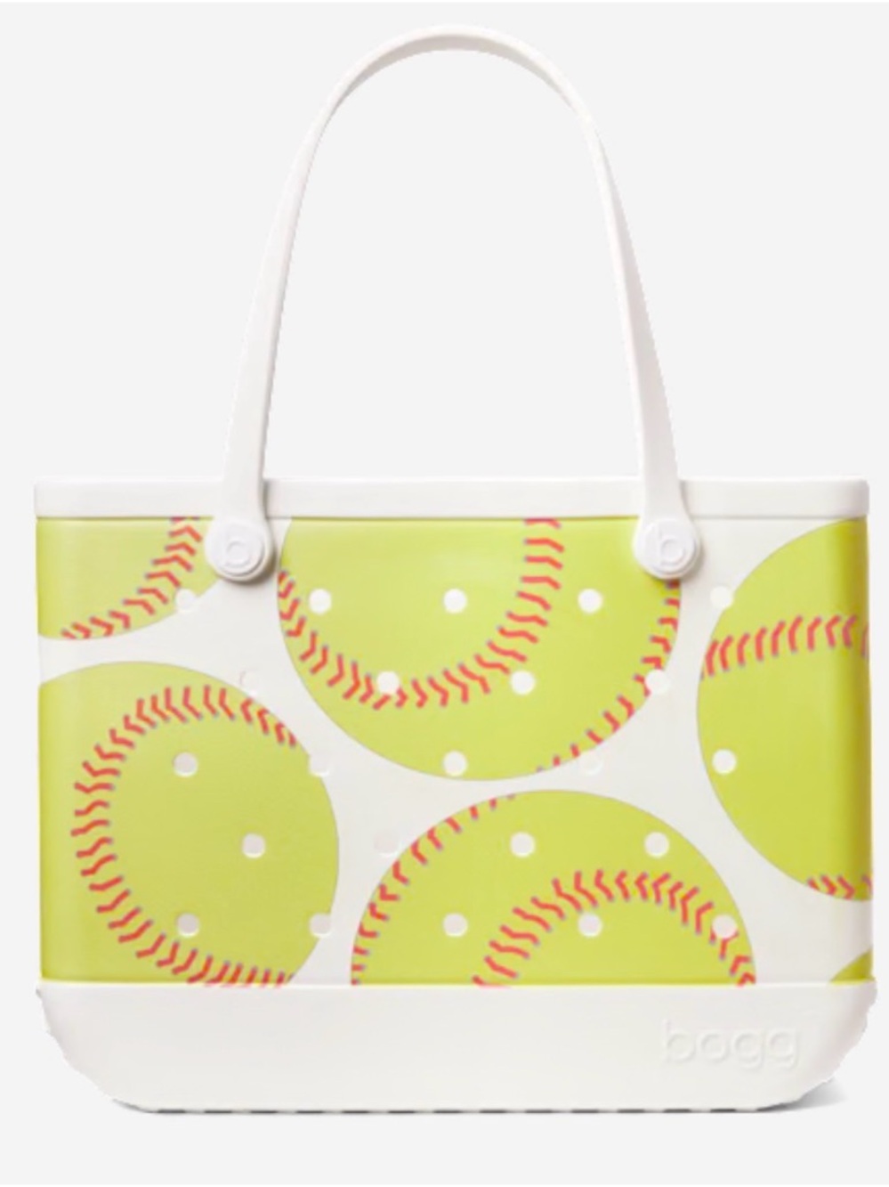 Bogg Bag Original White Tote with Neon Yellow Softball Print